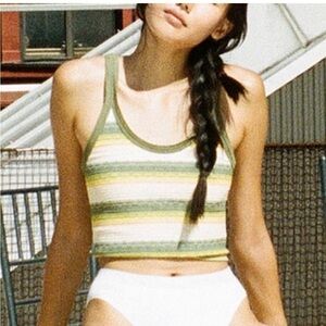 URBAN OUTFITTERS GREEN & YELLOW STRIPED CROPPED BRAMIE SIZE XL